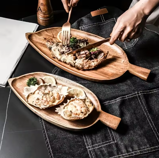 Wooden Leaf-Shaped Serving Tray Plate