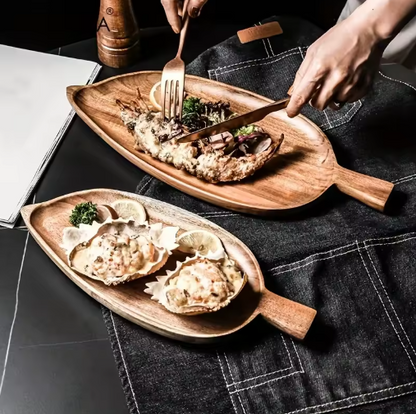 Wooden Leaf-Shaped Serving Tray Plate