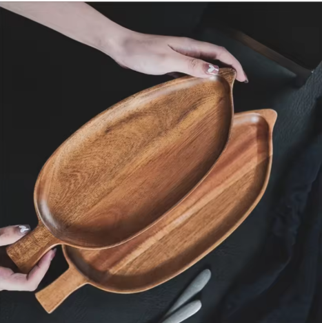 Wooden Leaf-Shaped Serving Tray Plate