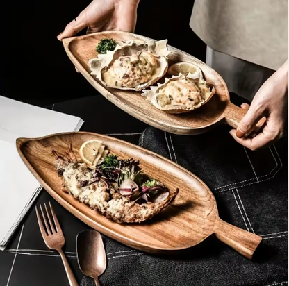 Wooden Leaf-Shaped Serving Tray Plate
