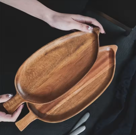 Wooden Leaf-Shaped Serving Tray Plate