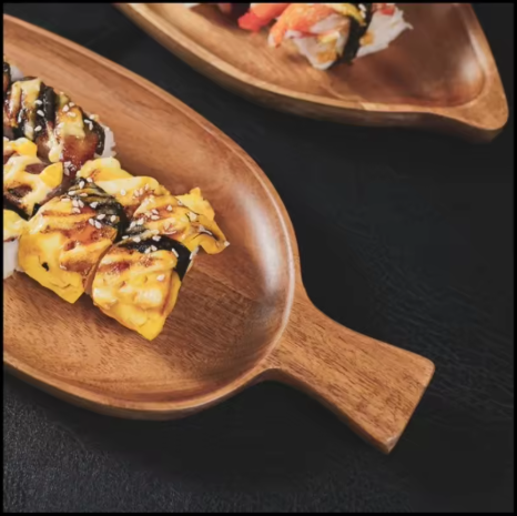 Wooden Leaf-Shaped Serving Tray Plate