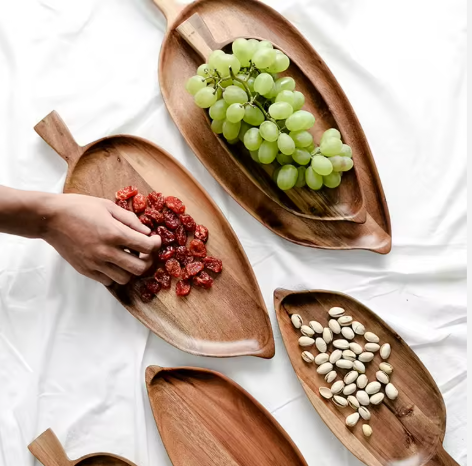 Wooden Leaf-Shaped Serving Tray Plate