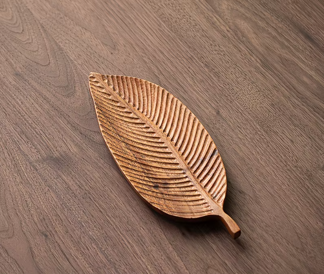 Wooden Walnut Leaf Serving