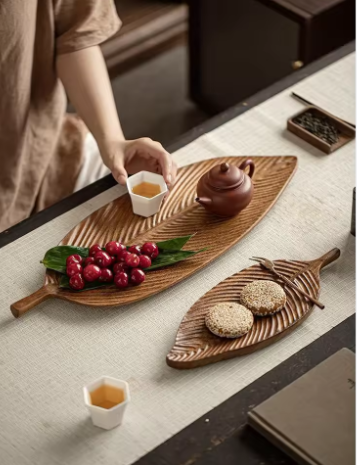 Wooden Walnut Leaf Serving