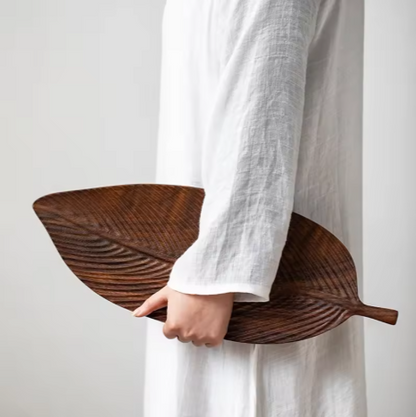 Wooden Walnut Leaf Serving