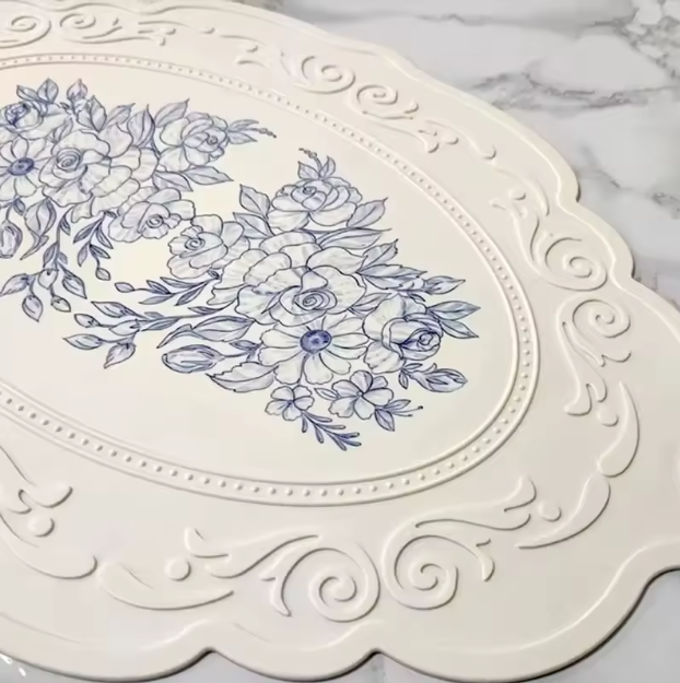 Retro Floral Silicone Carved Placemat - 4/6/8 set