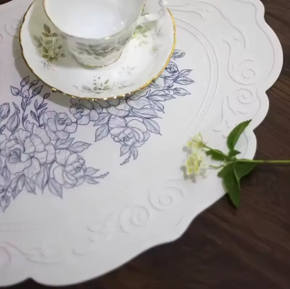 Retro Floral Silicone Carved Placemat - 4/6/8 set