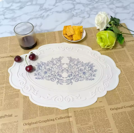 Retro Floral Silicone Carved Placemat - 4/6/8 set
