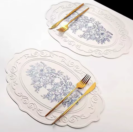 Retro Floral Silicone Carved Placemat - 4/6/8 set