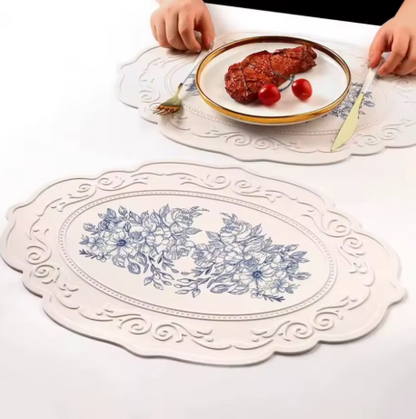 Retro Floral Silicone Carved Placemat - 4/6/8 set